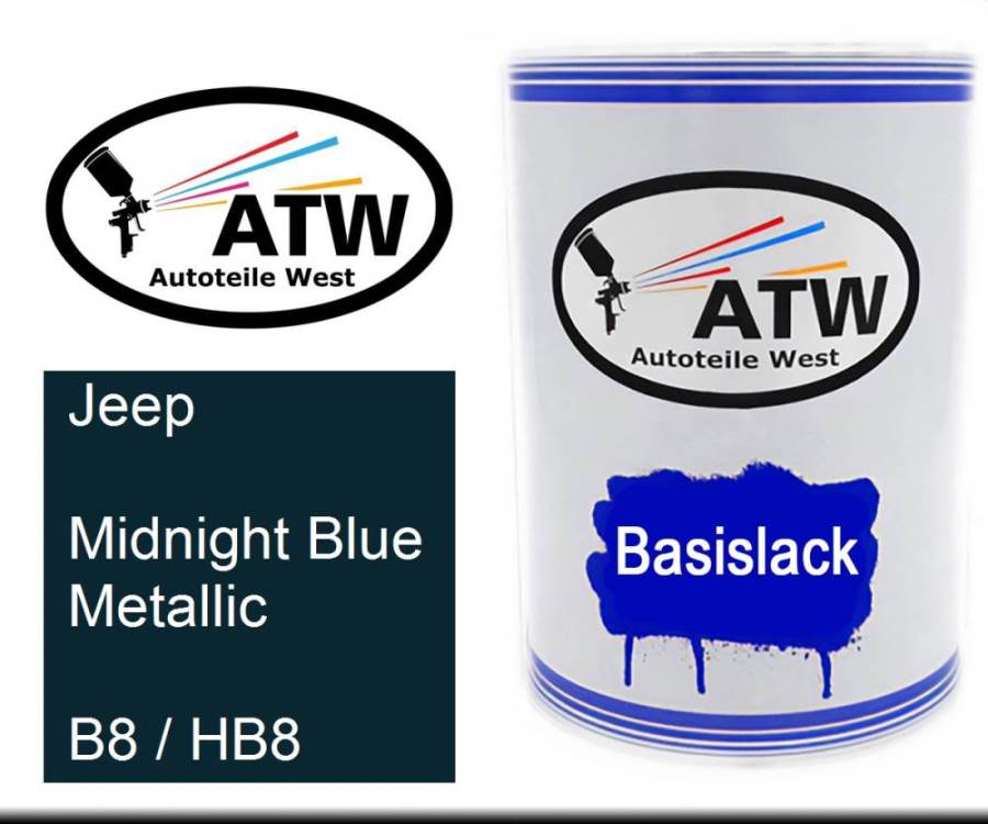 Jeep, Midnight Blue Metallic, B8 / HB8: 500ml Lackdose, von ATW Autoteile West.